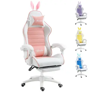 Vinsetto Racing Style Gaming Chair with Footrest Removable Rabbit Ears, Pink