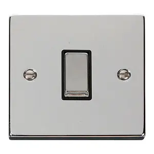 Polished Chrome 10A 1 Gang Intermediate Ingot Light Switch - Black Trim - SE Home