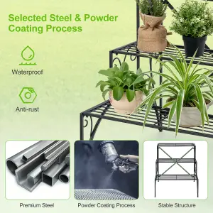 COSTWAY 3 Tiers Metal Plant Stand Indoor Outdoor Ladder Flower Rack Display Shelf