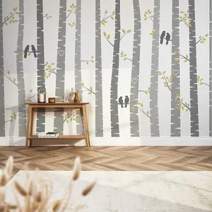 Lovebirds Mural In Yellow And Grey (300cm x 240cm)