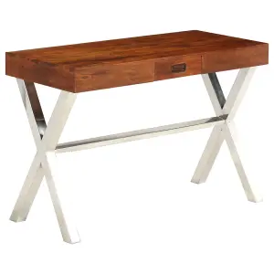 Berkfield Desk Solid Acacia Wood Honey Finish 110x50x76 cm