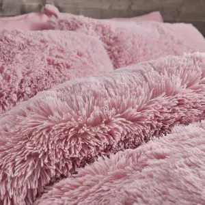 Catherine Lansfield Bedding Cuddly Deep Pile Duvet Cover Set with Pillowcases Blush Pink