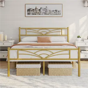 Yaheetech Antique Gold 4ft6 Double Metal Bed Frame with Cloud-inspired Design Headboard and Footboard