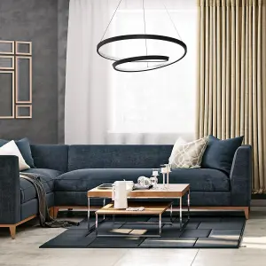 Milagro Lucero Designer LED Pendant Lamp Black 48W 50cm Monochromatic Swirl