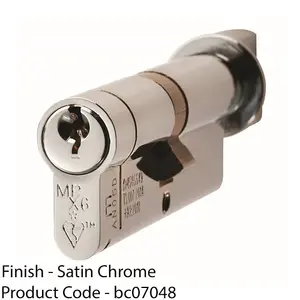 40 / 60mm EURO Offset Cylinder Lock & Thumb Turn - 6 Pin Satin Chrome Barrel