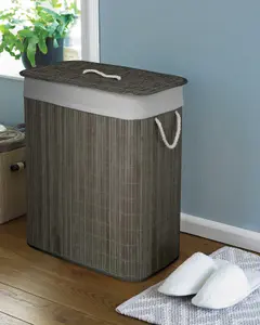 Bamboo Grey Laundry Hamper with Divider