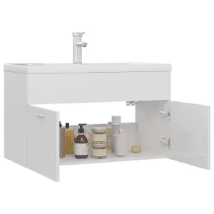 Berkfield Sink Cabinet with Built-in Basin High Gloss White Engineered Wood