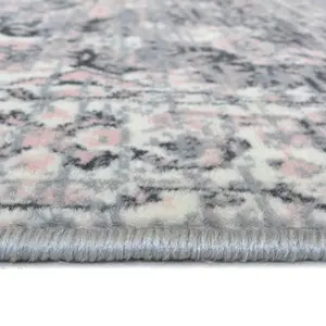 Melrose Colorama Traditional Design Grey/Pink X-Large Indoor Area Rug 200/290cm