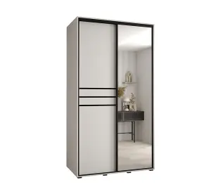 Cannes XI Mirrored Sliding Door Wardrobe W130cm - Bright White Storage for Contemporary Living