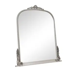 Melody Maison Extra Large Arch Antique Silver Ornate Overmantle Mirror - 152cm x 128cm