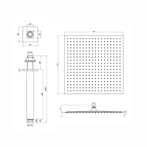 ENKI Milan Black Square Concealed Brass Thermostatic Overhead Shower & Handset Kit SH0048