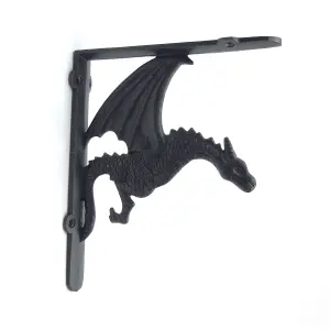 Oakcrafts - Pair of Antique Cast Iron Winged Dragon Shelf Brackets - 180mm x 210mm