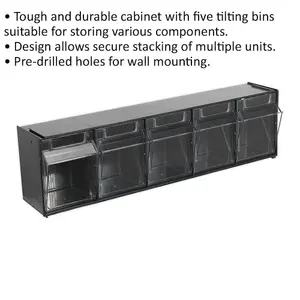 Versatile Black 5 Drawer Stackable Cabinet for Home and Office Storage