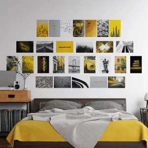 Walplus Yellow And Grey Adhesive Aesthetic Wall Mural Collage Set