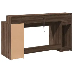 Berkfield Desk with LED Lights Brown Oak 160x55x91 cm Engineered Wood