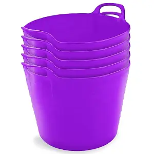 42L Purple Flexi Tubs- Multi Purpose Flexible Storage Container Buckets- Set of 5