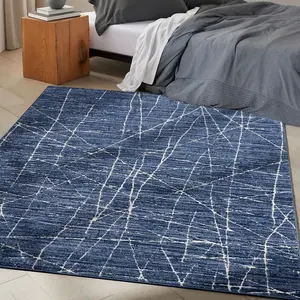 Blue Ivory Abstract Luxurious Modern Easy to Clean Rug for Bedroom & Living Room-160cm X 221cm