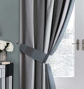 Home Curtains Seville Printed Stripe Lined 46w x 48d" (117x122cm) Grey Pencil Pleat Curtains (PAIR) With Tiebacks Included