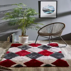 Origins 3D Geo Shaggy Rug Red 120 X 170