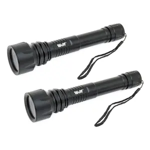 LED Torch Wolf 10w 850 Lumens Zoom Spotlight CREE Rechargeable Light Heavy Duty Aluminium- Pack of 2