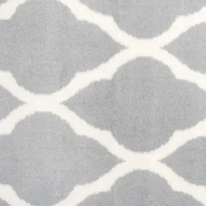 Grey White Classic Trellis Living Room Runner Rug 80x320cm