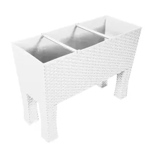 simpa 33L White Rectangular Plastic Rattan Trough Planter.