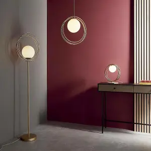 Luminosa Bergamo Floor Lamp Brushed Gold Paint & Gloss Opal Glass