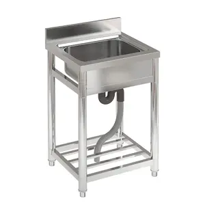 1 Compartment Commercial Floorstanding Stainless Steel Kitchen Sink with Storage Shelf