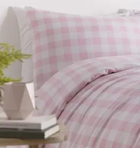 Gingham Pink Duvet Cover Set, Size Double