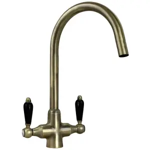 Astini Colonial Antique Bronze & Black Ceramic Handle Twin Lever Kitchen Mixer Tap