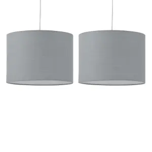 First Choice Lighting Set of 2 Grey Textured Cotton 25cm Pendant Lightshades