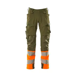 Mascot Accelerate Safe Trousers with Kneepad Pockets - Moss Green/Orange  (44.5) (Leg Length - Long)