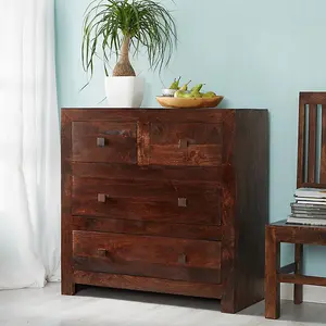 Toko Dark Mango 4 Drawer Dressing Chest - Solid Mango Wood - L45 x W100 x H100 cm