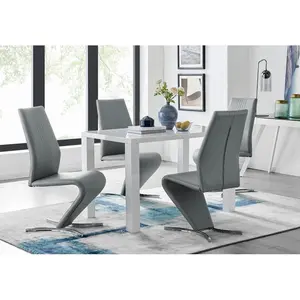 Pivero Dining Set with 4 Chairs Elephant Grey / White / White