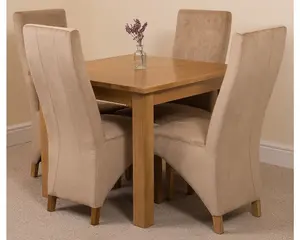 Oslo 90 x 90 cm Oak Small Dining Table and 4 Chairs Dining Set with Lola Beige Fabric Chairs