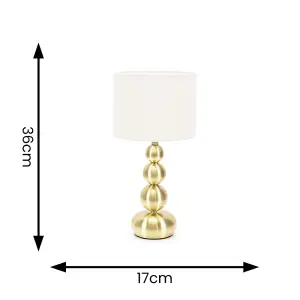 ValueLights Marissa Gold Stacked Ball Bedside Light Table Lamp with Drum Shade - LED Bulb Included