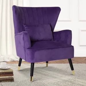 Velvet Purple Camila Accent Wingback Chair