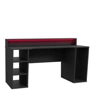 Loadout Black Gaming Desk 2 Shelves with Colour Changing LED