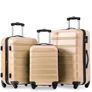 ABS Hard Shell Travel Trolley Suitcase 4 Wheel Luggage Set Hand Luggage 24 Inch Golden