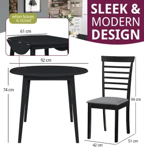 Hallowood Furniture Ledbury Drop Leaf Round Table Set with 4 Chairs in Black Finish