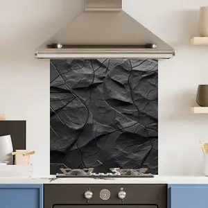 Toughened 6mm Glass Kitchen Splashback 70 x 75cm Abstract Black - Polished Edge Heat Resistant Back Splash for Cookers Hob