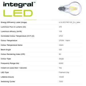 3.4W LED Omni Filament GLS Bulb: 470lm, Warm White 2700K, Non Dimmable: 10 Pack