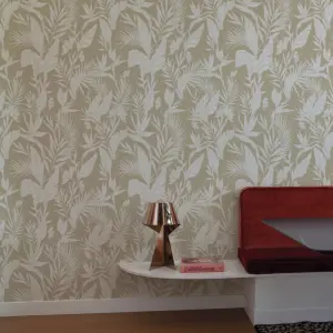 Grandeco Glistening Lucia Tropical Foliage Blown Vinyl Wallpaper, Beige