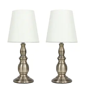 ValueLights Sierra Pair of Vintage Traditional Antique Brassed Touch Table Lamps with Cream Shade