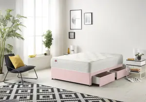 Somnior Plush Pink Memory Foam Divan Bed With Mattress And 4 Drawers  - Small Double