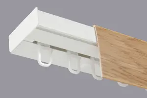 Single Curtain Ceiling Rail Track PCV 300 cm (L) HOOKS + LIGHT OAK COVER