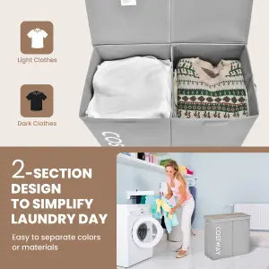 Costway 2-Section Large Laundry Basket 105L Laundry Hamper Bin Clothes Organiser Home