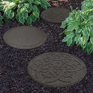 Eco Friendly Stepping Stones Ornamental Path Weatherproof Recycled Rubber with Scroll Design (x2 Grey)