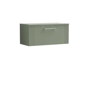 Retro 1 Drawer Wall Hung Vanity Unit with Colour Coordinating Worktop - 800mm - Satin Green - Balterley