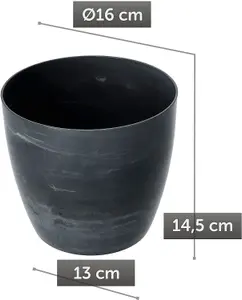 Flower Pots 6 Colours 4 sizes Marble Plastic Plant Pots Planter Deco Round Deco  Grey 16cm